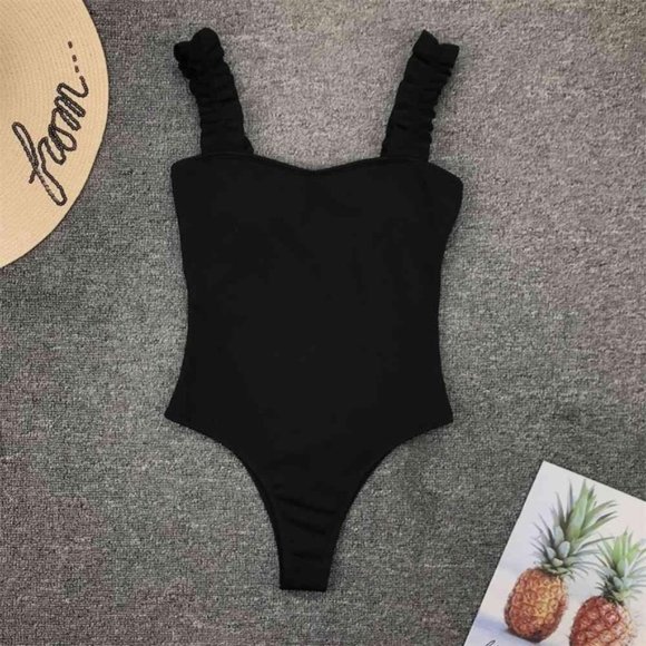 Swimsuit One Piece Ruffle Strap Swimwear Female Push Up Monokini Bikini - Picture 3 of 11